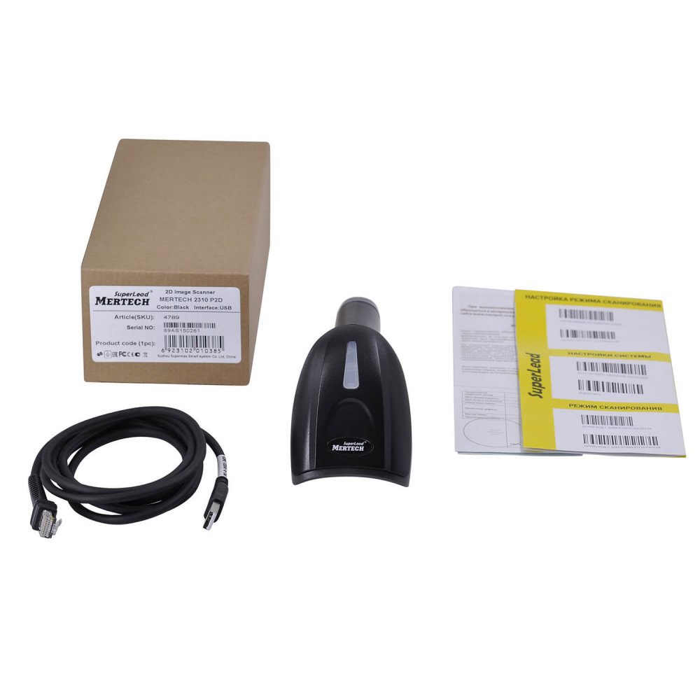 Ручной сканер штрих-кода MERTECH 2310 P2D SUPERLEAD USB Black 3m cable — фото 9