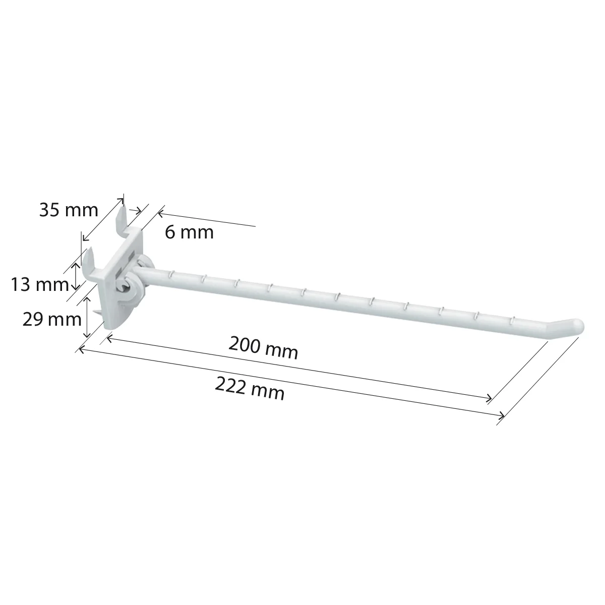 Крючок одинарный SINGLE HOOK-CR-200 белый, в картон, длина 200 мм — фото 2