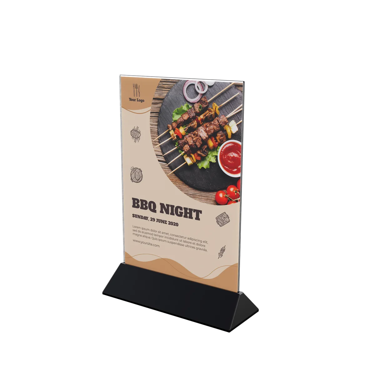 COLOR MENU HOLDER A5 akril cho‘ntakli menyu tagligi, tagligi qora (qadoqda 20 dona) — 3-surat