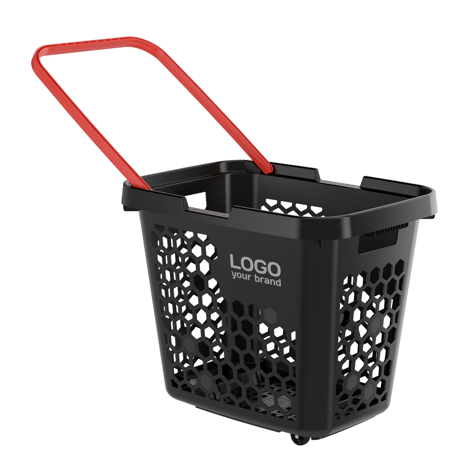 G‘ildirakli plastik xarid savati TECHNO XL, 80 litr, qora, ko‘k tutqich
