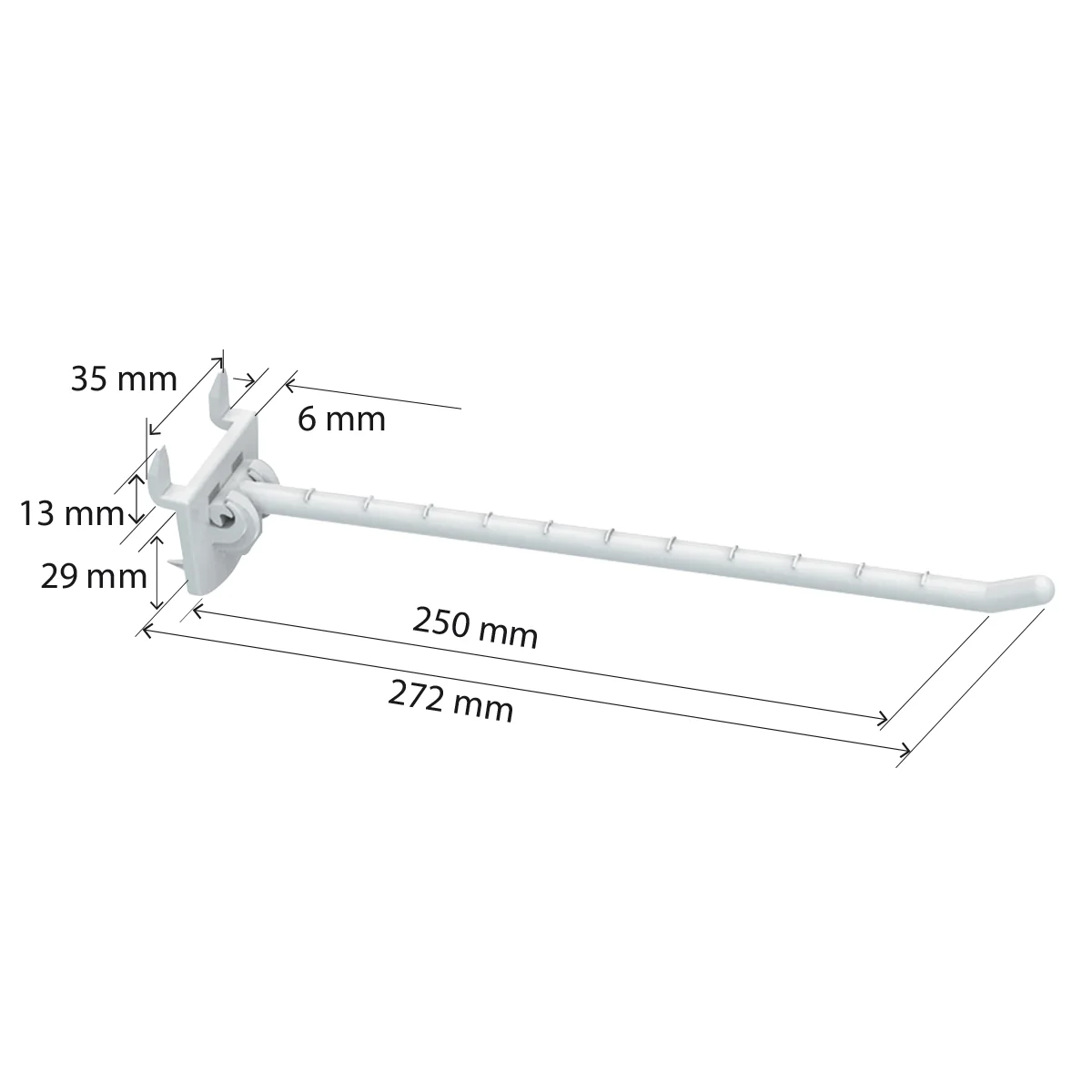 Yakka ilgak SINGLE HOOK-CR-250 oq, karton uchun, uzunligi 250 mm — 2-surat