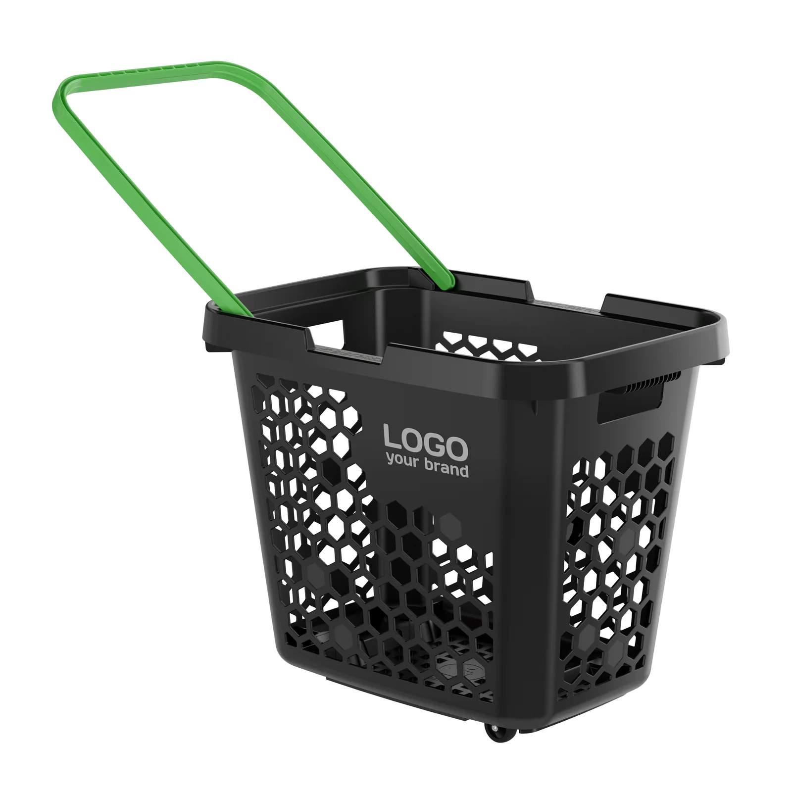 G‘ildirakli plastik xarid savati TECHNO XL, 80 litr, qora, ko‘k tutqich