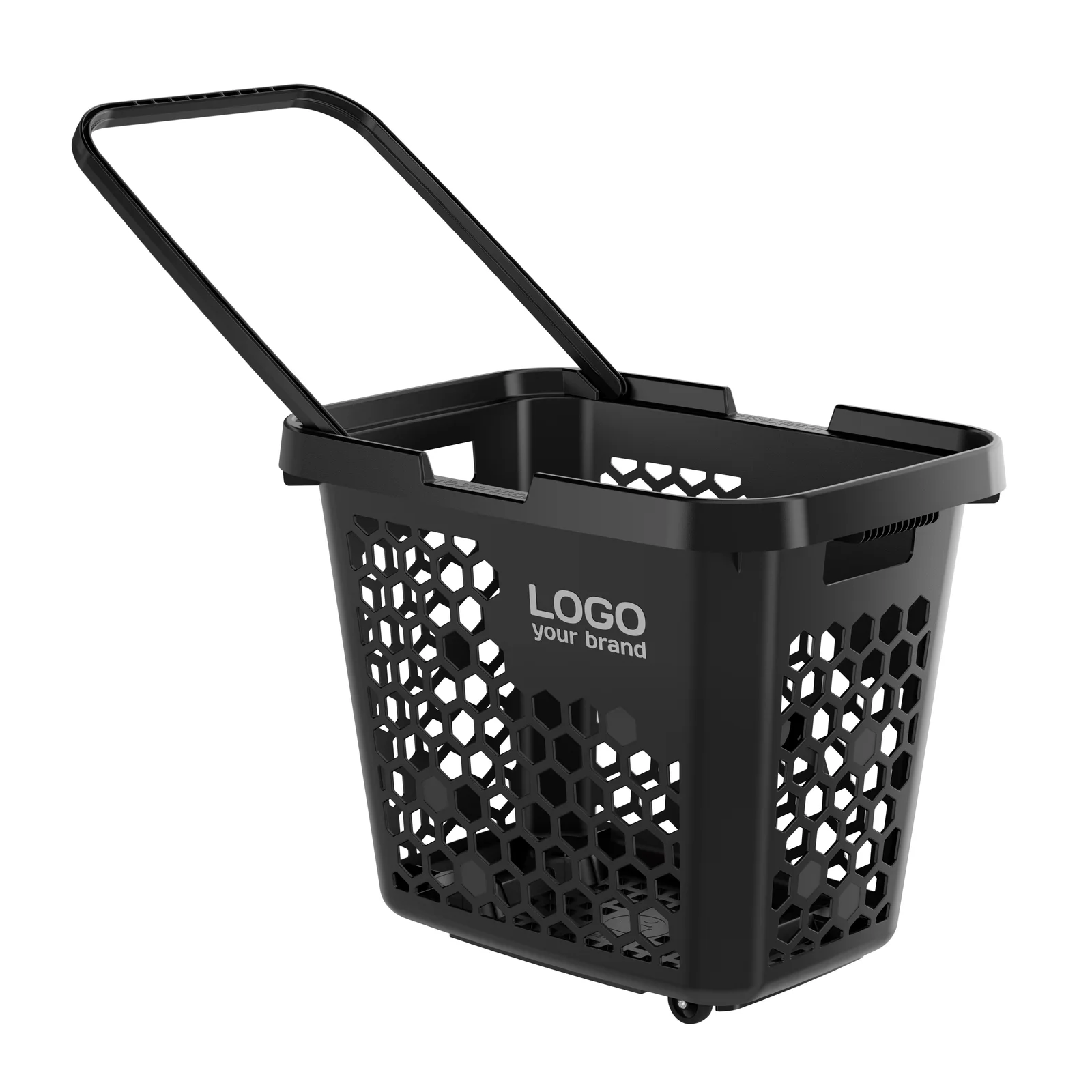 G‘ildirakli plastik xarid savati TECHNO XL, 80 litr, qora, ko‘k tutqich