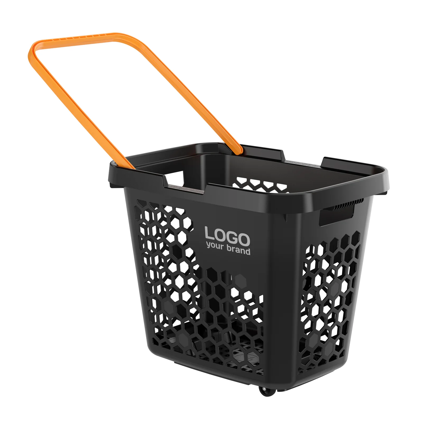 G‘ildirakli plastik xarid savati TECHNO XL, 80 litr, qora, ko‘k tutqich