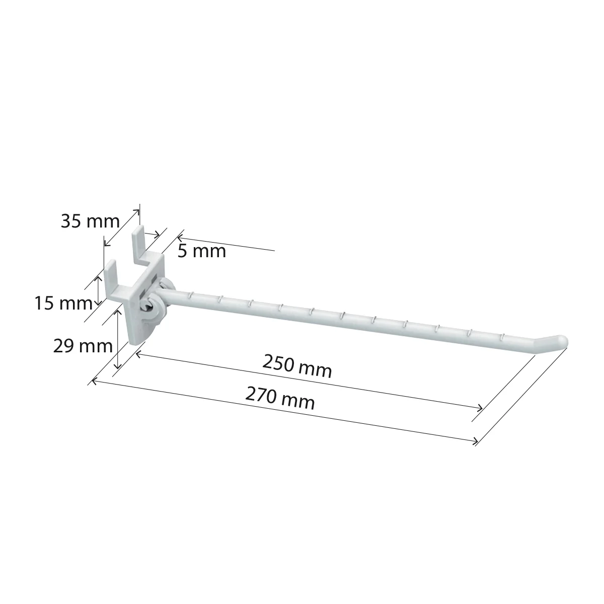 Крючок одинарный SINGLE HOOK-EP-250, белый, на экономпанель, длина 250 мм — фото 2