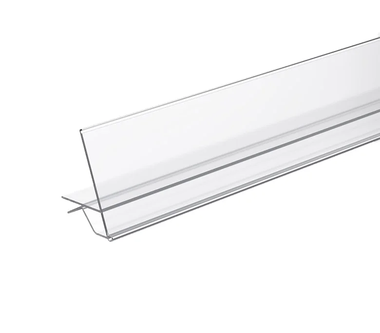 Shisha va yog‘och tokchalar uchun shaffof narx ushlagichi GLL39, 1000 mm